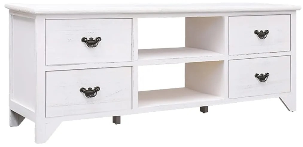 vidaXL Comodă TV,alb antichizat, 108x30x40 cm, lemn masiv de paulownia