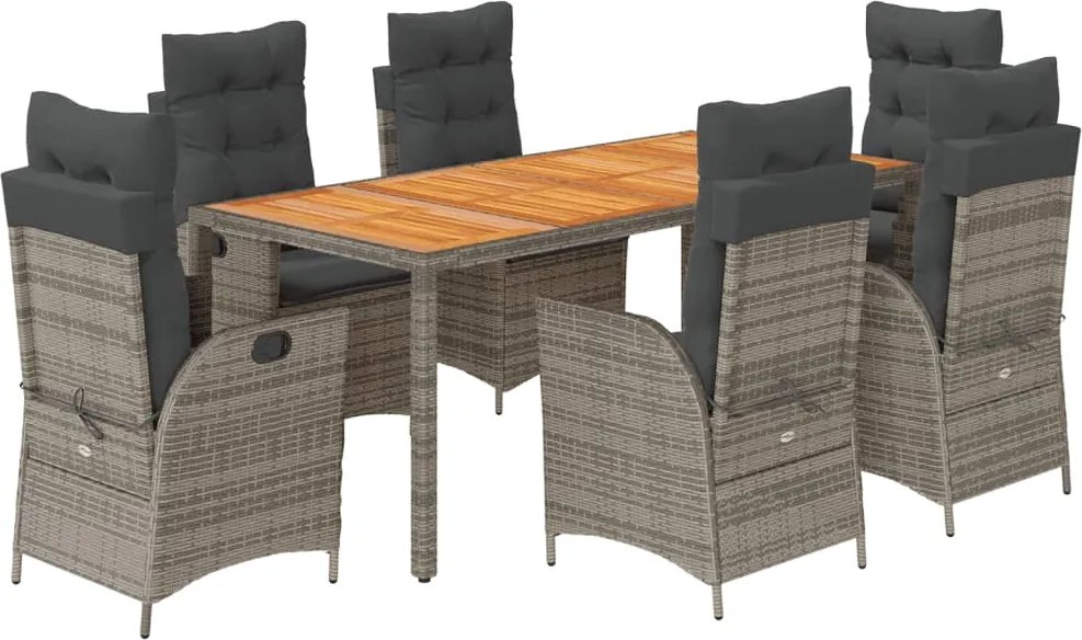 vidaXL Set mobilier de grădină cu perne, 7 piese, gri, poliratan