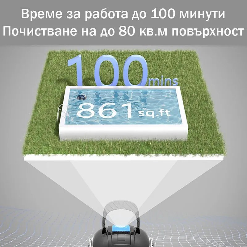 Robot pentru curatarea piscinelor fara fir Wybot OSPREY 200 MAX, 5200 mAh, Pana la 80 m², Motor dublu, Autonomie 100 min, Self-beaching, Auto-reverse,, IPX8, Gri