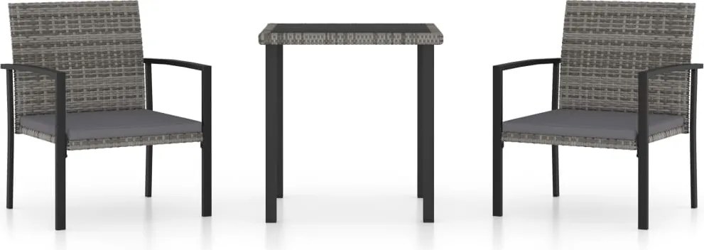 vidaXL Set de masă pentru grădină, 3 piese, gri, poliratan