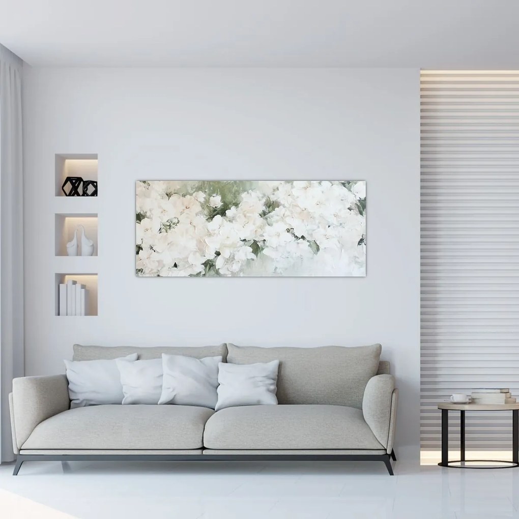 Tablou - Abstracție de Flori Albe (120x50 cm)