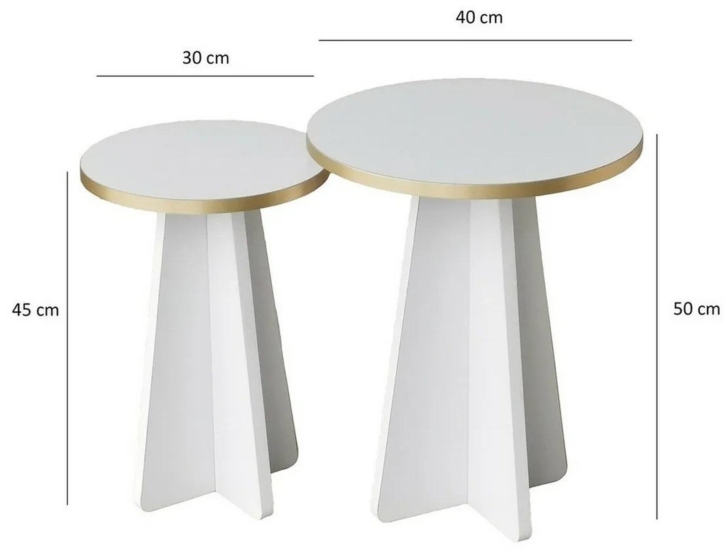 Set de măsuțe de cafea Mushroom Gold andWhite, 2 buc.