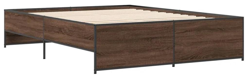 3279891 vidaXL Cadru de pat, stejar maro, 140x200 cm, lemn prelucrat și metal