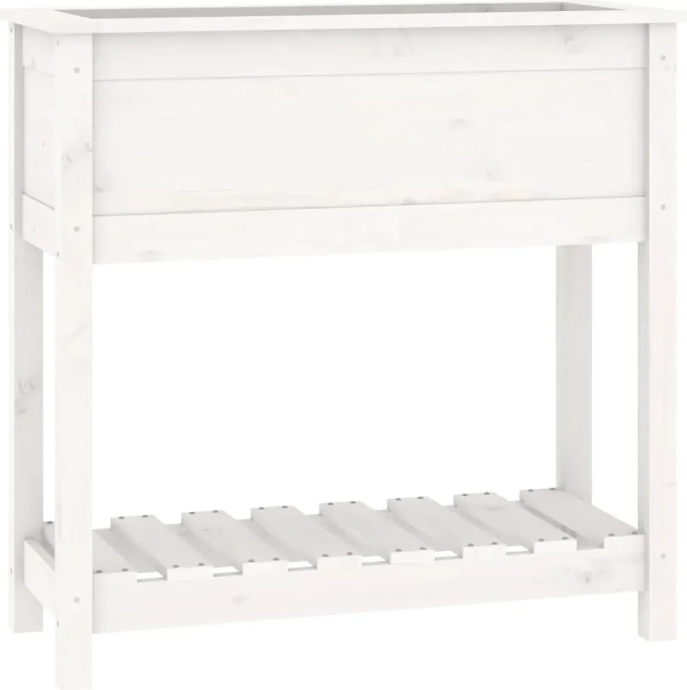 vidaXL Jardinieră cu raft, alb, 82,5x34,5x81 cm, lemn masiv de pin