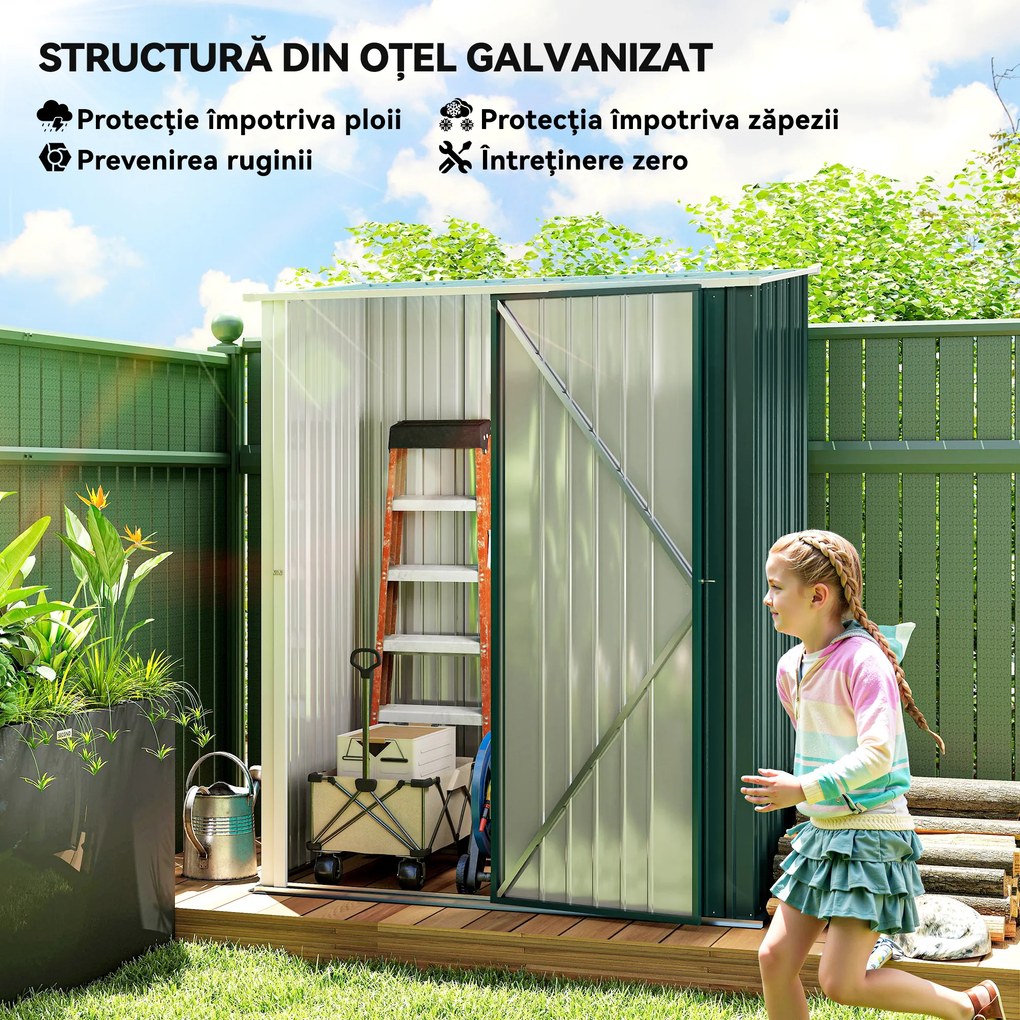 Outsunny Magazie Grădină Mare din Oțel cu Zăvor pentru Grădină, Negru | Aosom Romania