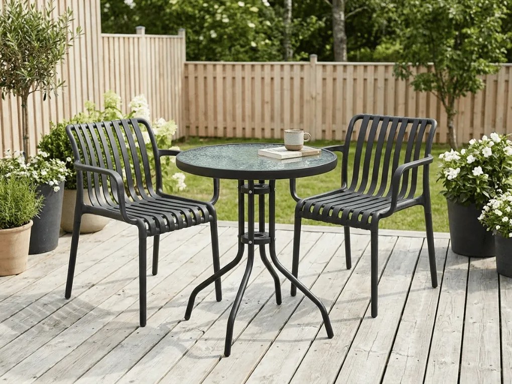 Set de gradina TREGO ISLAND - 2 scaune cu brate si masa rotunda ø 60 cm, antracitová