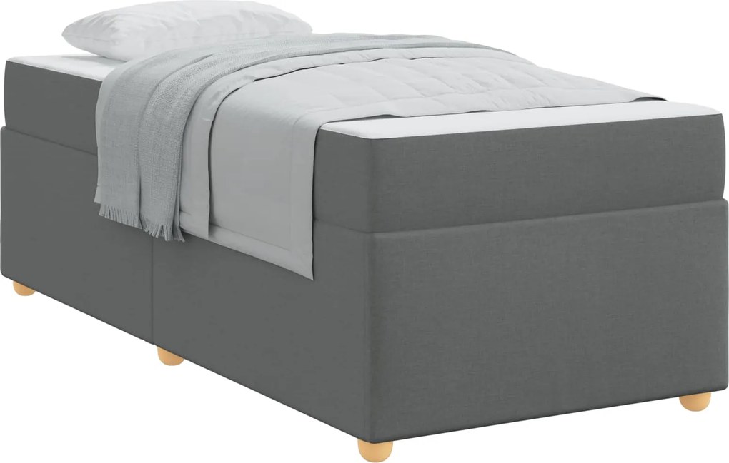 vidaXL Cadru de pat cu saltea Gri închis 90 x 200 cm țesătură
