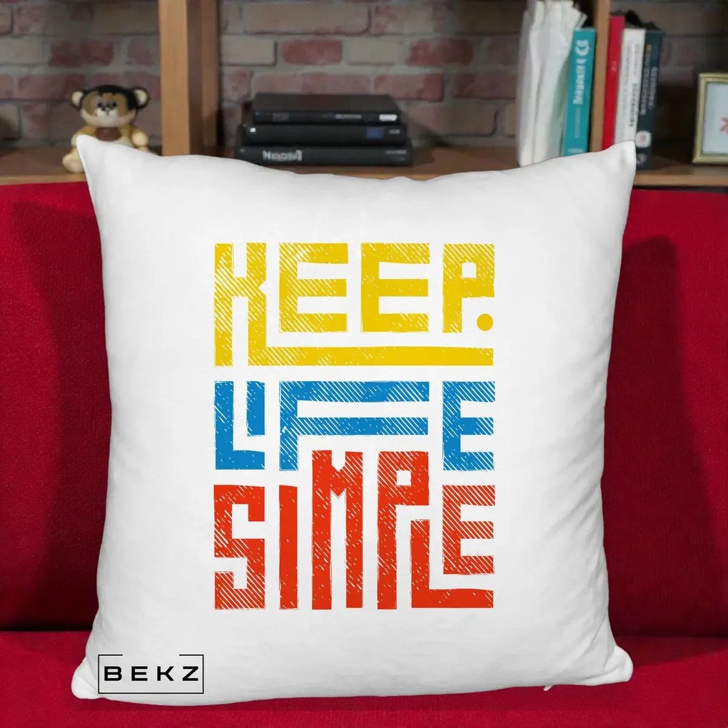 Perna decorativa Keep Life Simple Colorat, 40x40 cm cu Umplutura, Alb Pufos, BEKZ