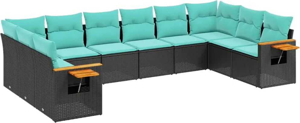 vidaXL Set canapele de grădină cu perne, 10 piese, negru, poliratan