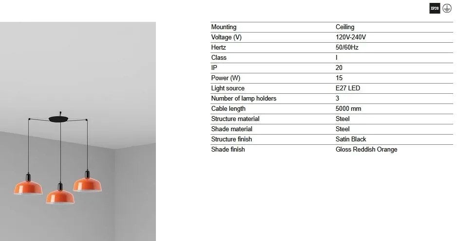 Lustra cu 3 pendule metal TATAWIN M orange