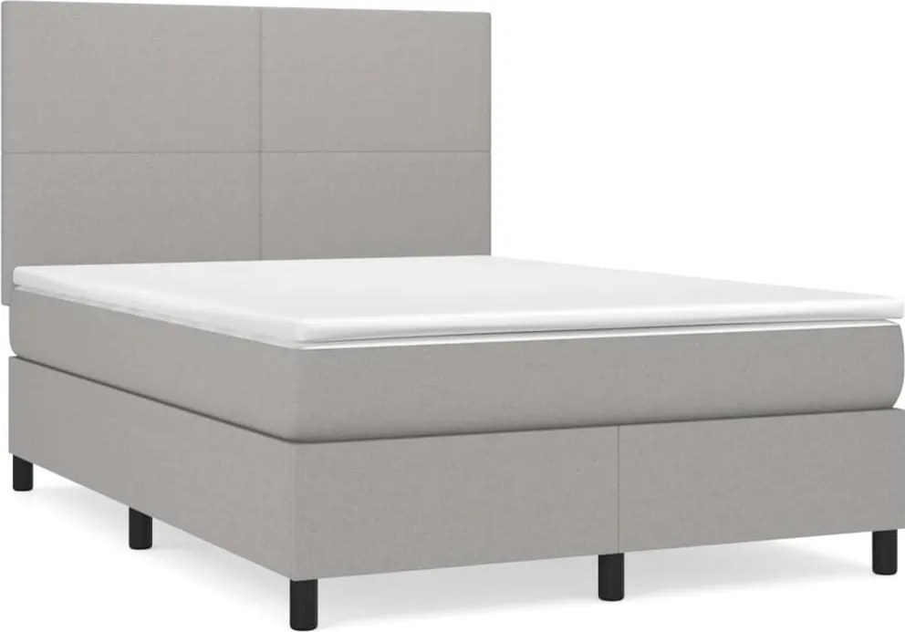 vidaXL Pat box spring cu saltea, gri deschis, 140x190 cm, textil