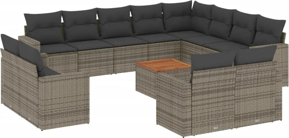 vidaXL Set mobilier de grădină cu perne, 13 piese, gri, poliratan
