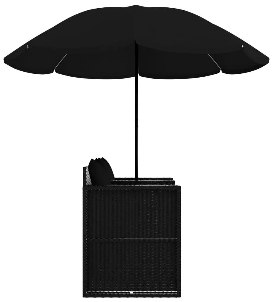 Pat de gradina cu umbrela de soare, negru, poliratan Negru