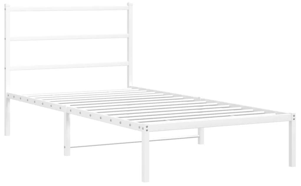 355408 vidaXL Cadru de pat metalic cu tăblie, alb, 100x190 cm