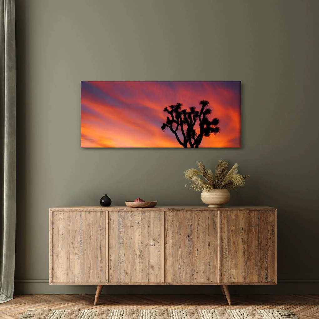 Tablou apus de soare deasupra siluetei unui copac (120x50 cm)