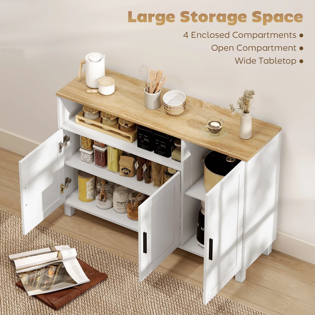 HOMCOM Dulap de Bucătărie cu Uși Amortizate, Compartiment Deschis și 2 Dulapuri Alb | Aosom Romania