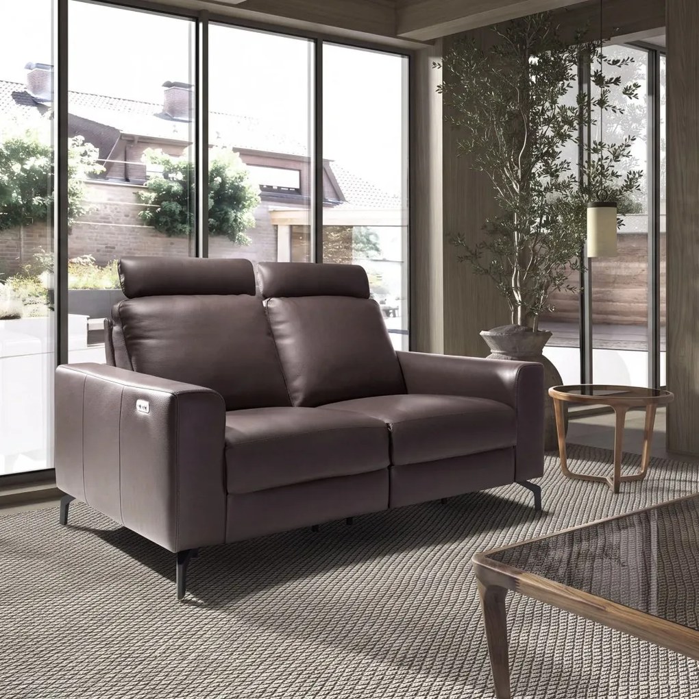 Canapea 2 locuri, functie relax, tapitat cu piele Chocolate Brown