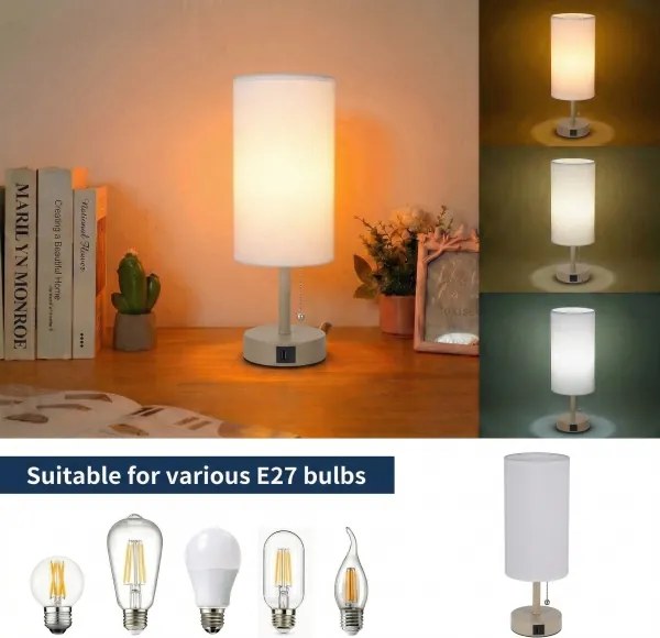 Brilagi - Lampă de masă TABLON cu port USB, 1xE27/25W/230V, bej/alb