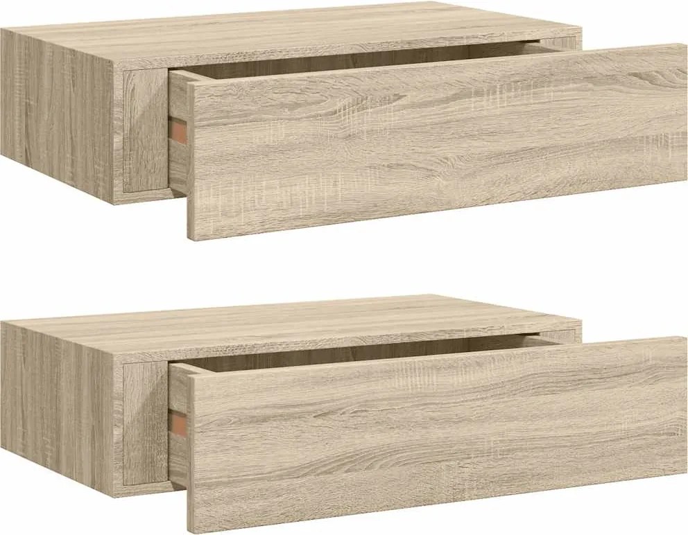 vidaXL Dulapuri de perete cu sertar, 2 buc., stejar, 40x23,5x10 cm MDF