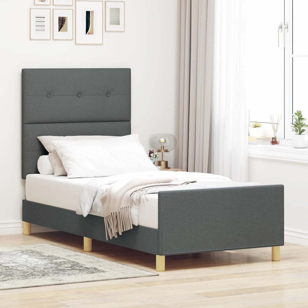 vidaXL Cadru de pat cu headboard Gri închis 80 x 200 cm țesătură