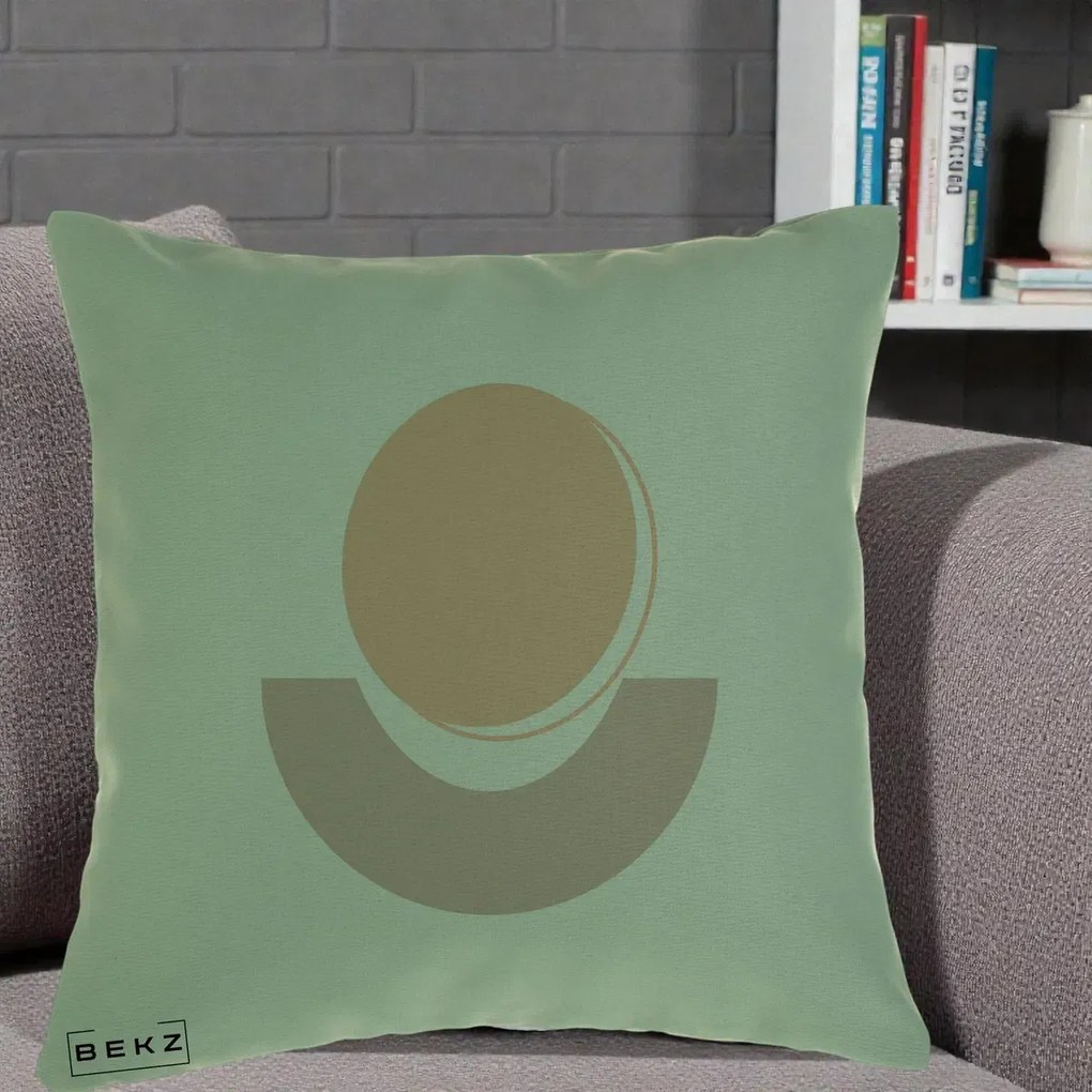 Perna Decorativa Geometric Boho Luna si Disc, 40x40 cm, Verde, Husa Detasabila, Perna Inclusa, BEKZ®