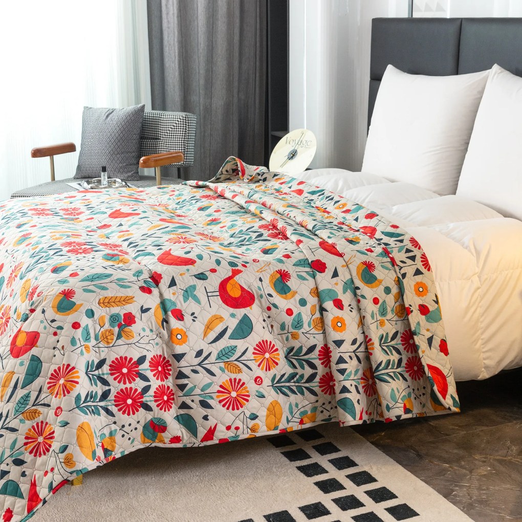 Cuvertura de pat cu model RETRO PASARE colorata Dimensiune: 220 x 240 cm