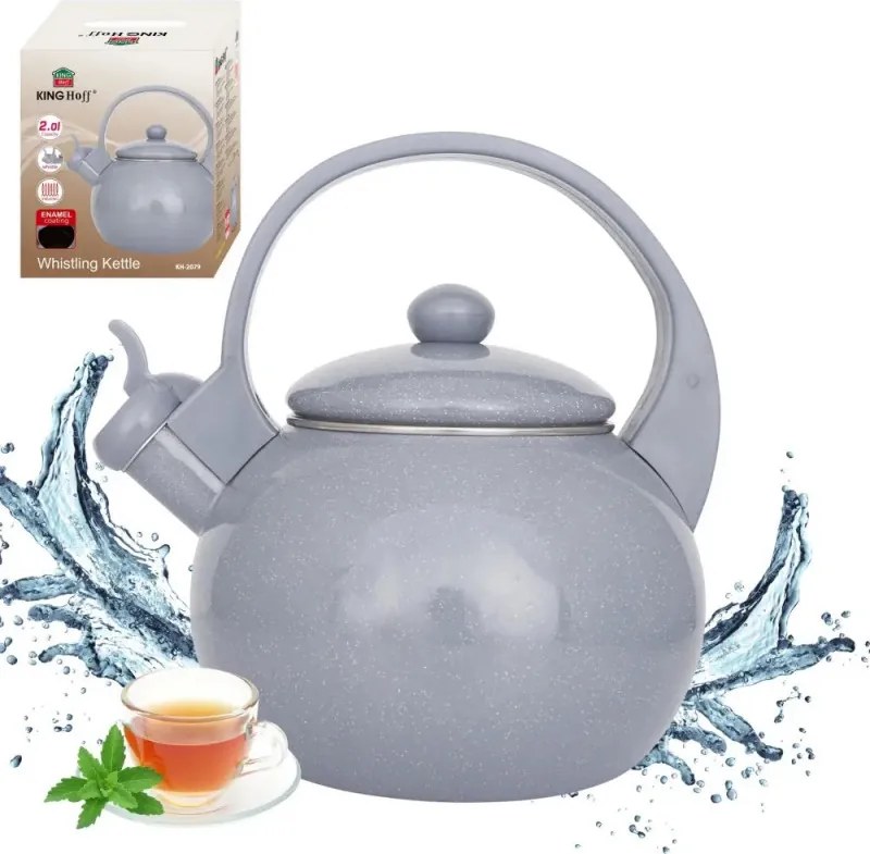Ceainic cu fluier Kinghoff KH 2079, 2 l, Interior emailat, Toate plitele inclusiv inductie, Gri