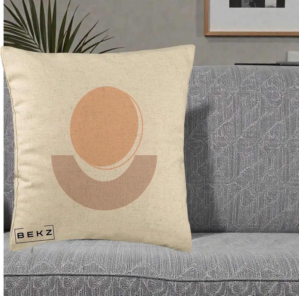 Perna Decorativa Geometric Boho Luna si Disc, 40x40 cm, Bej, Husa Detasabila, Perna Inclusa, BEKZ®