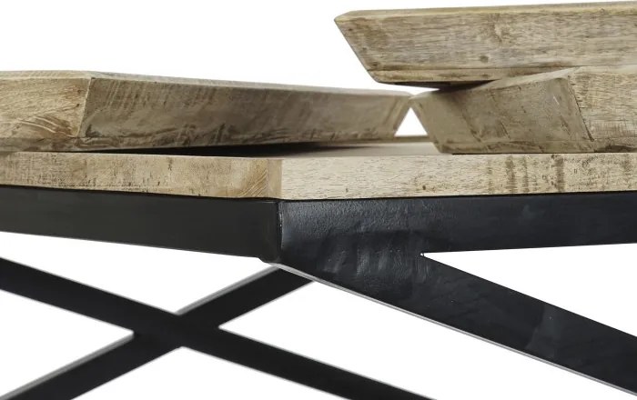 Măsuță de cafea pătrată din lemn și metal, natur și negru, cu 3 tăvi detașabile, finisaj mat, 55 x 120 x 120 cm, „Traywood” – Ethnic Collections