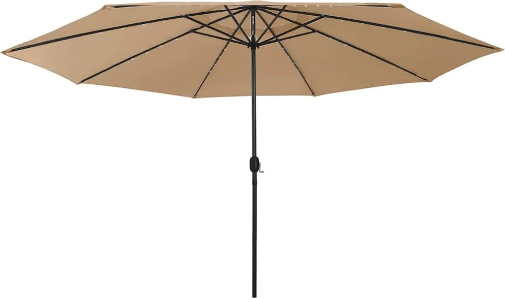 vidaXL Umbrelă soare de grădină cu LED-uri, taupe, 400 cm