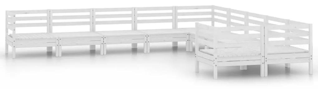 3083275 vidaXL Set mobilier de grădină, 10 piese, alb, lemn masiv de pin