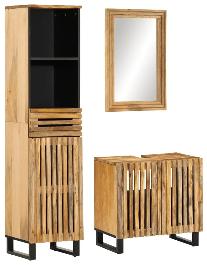 vidaXL Set mobilier de baie, 3 piese, lemn masiv de mango brut