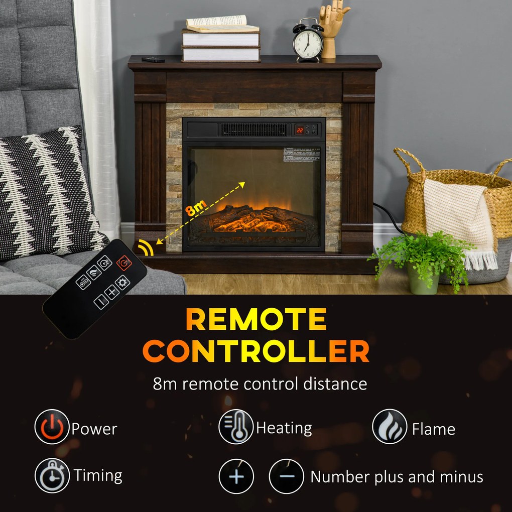 HOMCOM Semineu Electric de Podea cu Timer, Temperatura Reglabila, din Metal, ABS si PAL, 80x21.6x67.8 cm, Maro | Aosom Romania