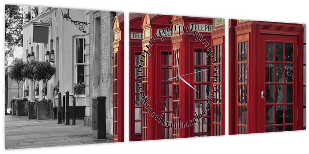 Tablou - Cutii telefonice din Londra (cu ceas) (90x30 cm)