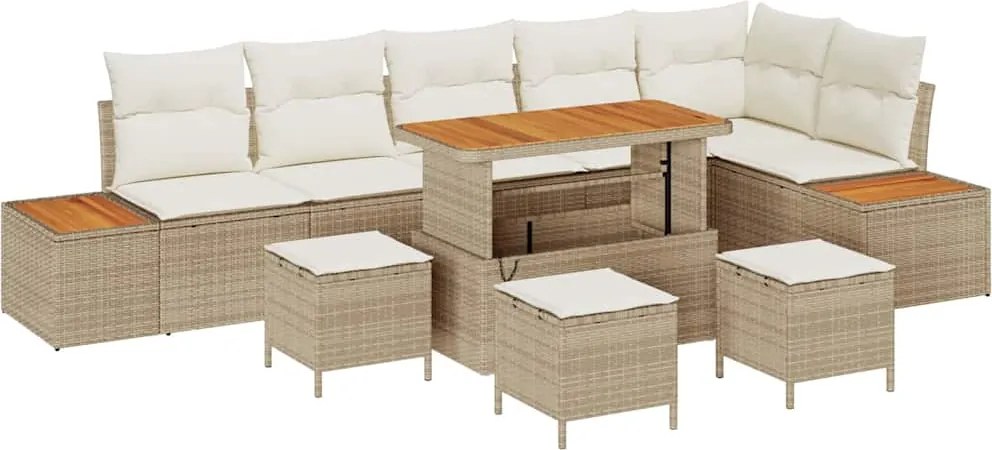 vidaXL Set de canapele pentru grădină cu pernă 10 pcs Bej Rattan poli
