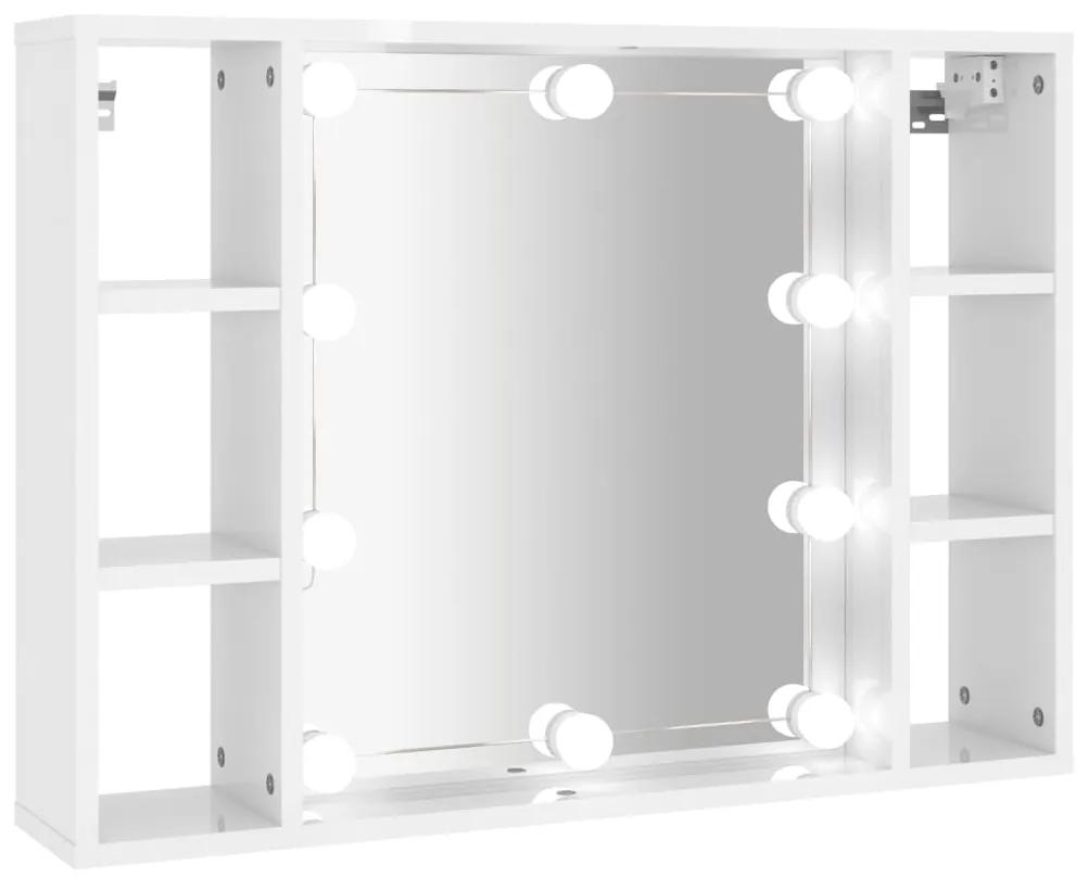 808861 vidaXL Dulap cu oglindă și LED, alb extralucios, 76x15x55 cm