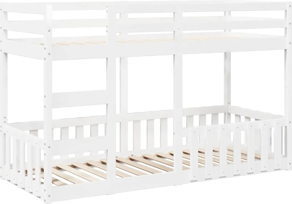 vidaXL Pat supraetajat, alb, 75x190 cm, lemn masiv de pin