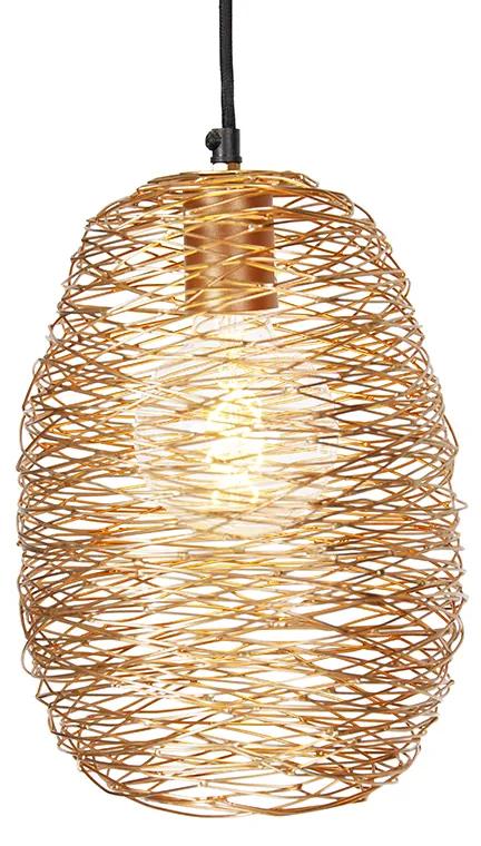 Lampa suspendata aur negru si cupru rotund 3 lumini - Sarella