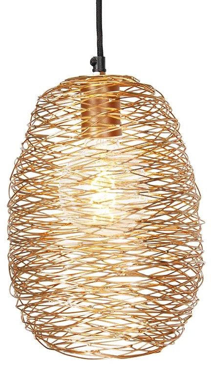 Lampă suspendată neagră aurie și cupru rotundă cu 3 lumini - Sarella