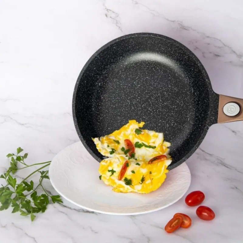 Set oale si tigai Royalty Line RL-ES2014M, 17 piese, Acoperire marmura, Inductie, Cupru