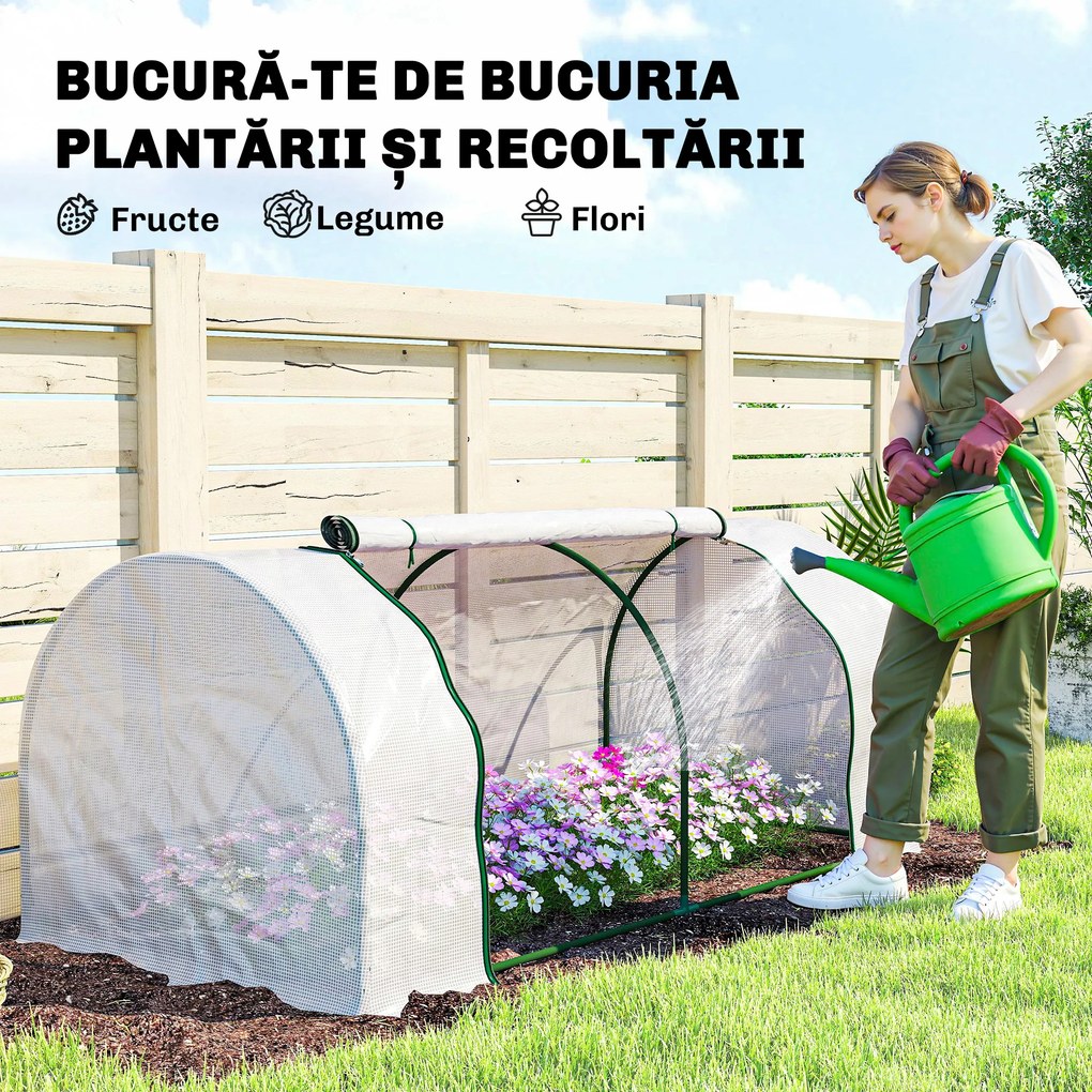 Outsunny Seră de Grădină cu Ferestre Rulabile, Husă Plastic Anti-UV, 200 x 100 x 80 cm, Alb | Aosom Romania