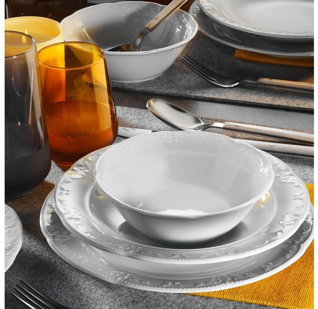 Set de veselă, 18 piese, din porțelan, alb