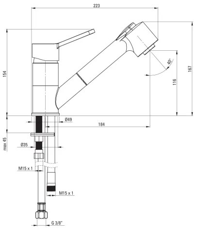 Baterie de chiuvetă cu cap de duș detașabil Deante BDN_071M NARCYZ crom lucios