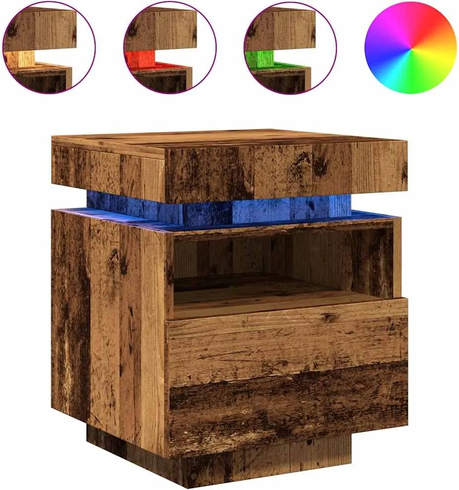 vidaXL Noptiere cu lumini LED, 2 buc., lemn vechi, 40x39x48,5 cm