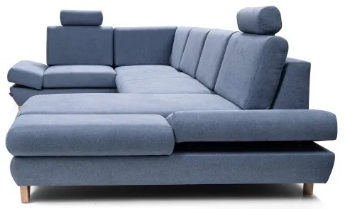 Colțar extensibil tapițat AVESTA în formă de U, cu spațiu generos de depozitare, albastru