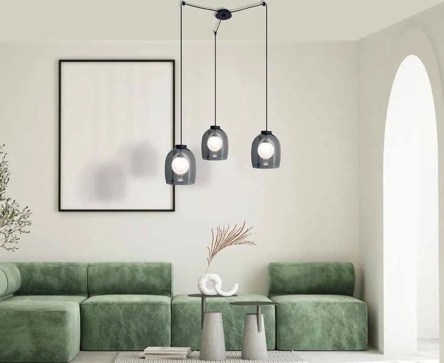 Lustra cu 3 pendule design modern Cindra fumuriu
