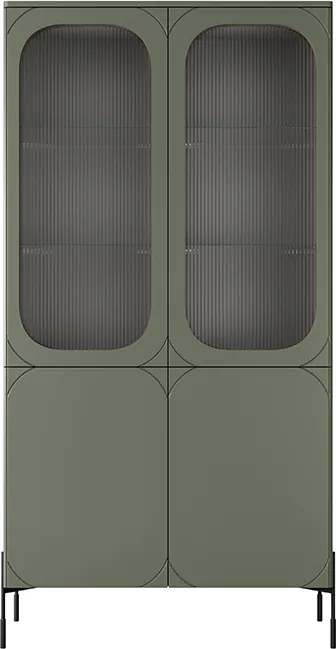 Vitrină Sonatia 100 cm cu 4 uși - verde măsliniu