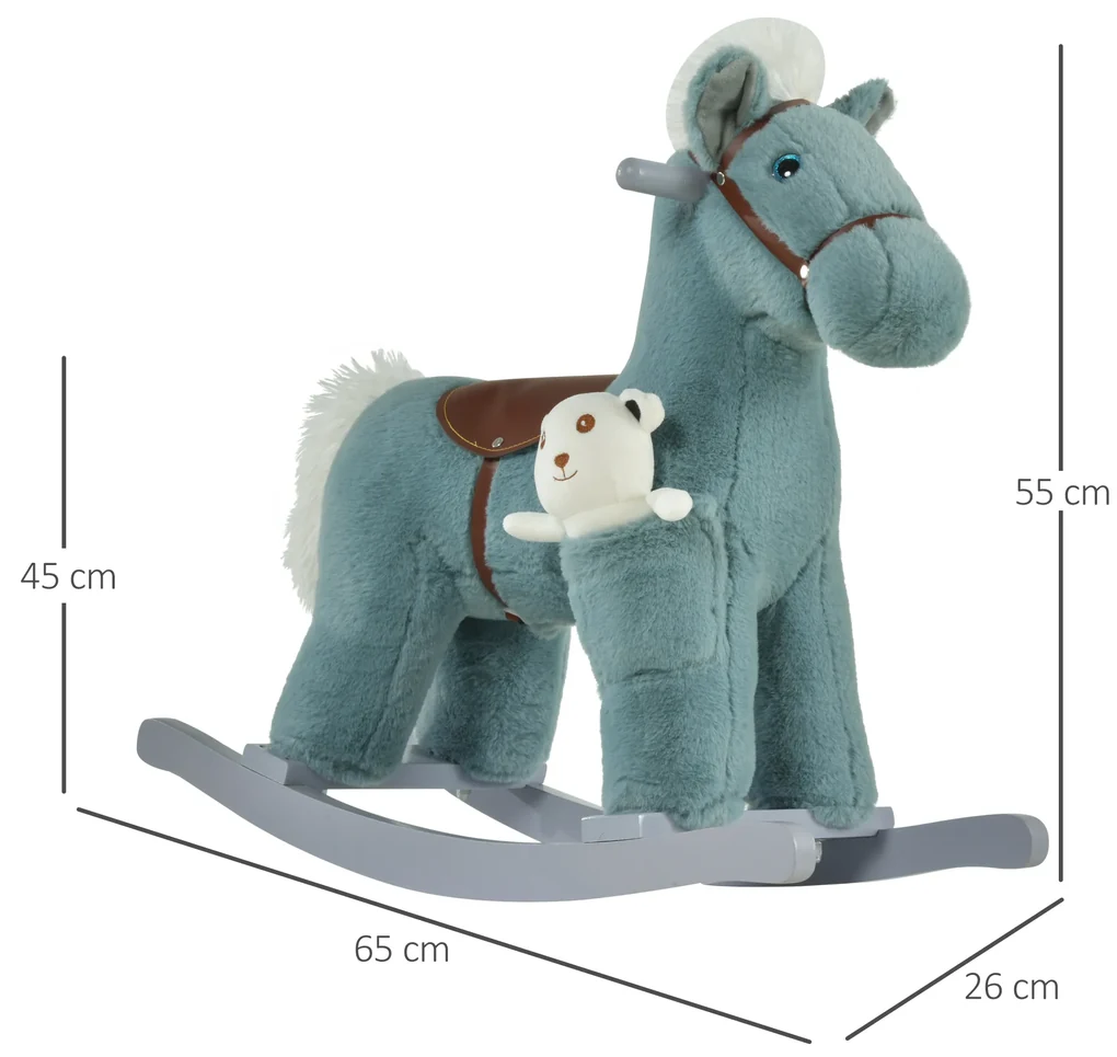 HOMCOM Balansoar Ponei pentru Copii 18-36 Luni, Jucărie Interactivă de Călărie, Albastru, 65x26x55 cm | Aosom Romania