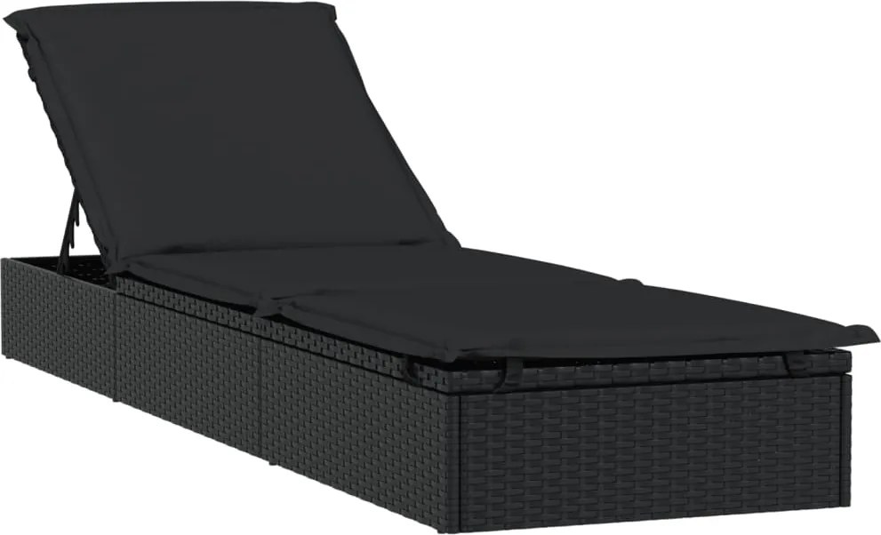 vidaXL Șezlong cu pernă, 1 buc., negru, 201x55x62 cm, poliratan