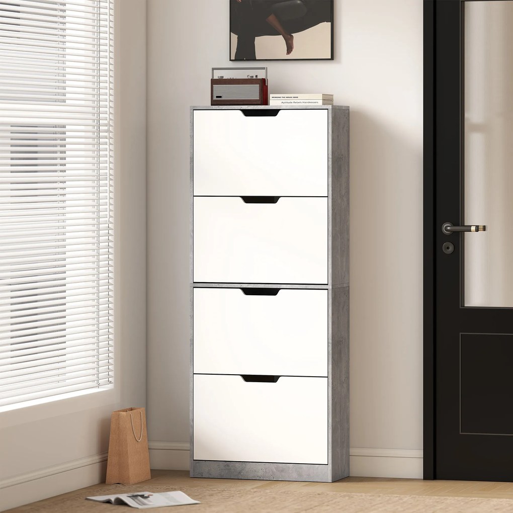 HOMCOM Scarpieră Economisitoare de Spațiu Modernă cu 4 Ante pentru 16 Perechi de Pantofi, 62.5x26x156 cm, Gri Ciment | Aosom Romania